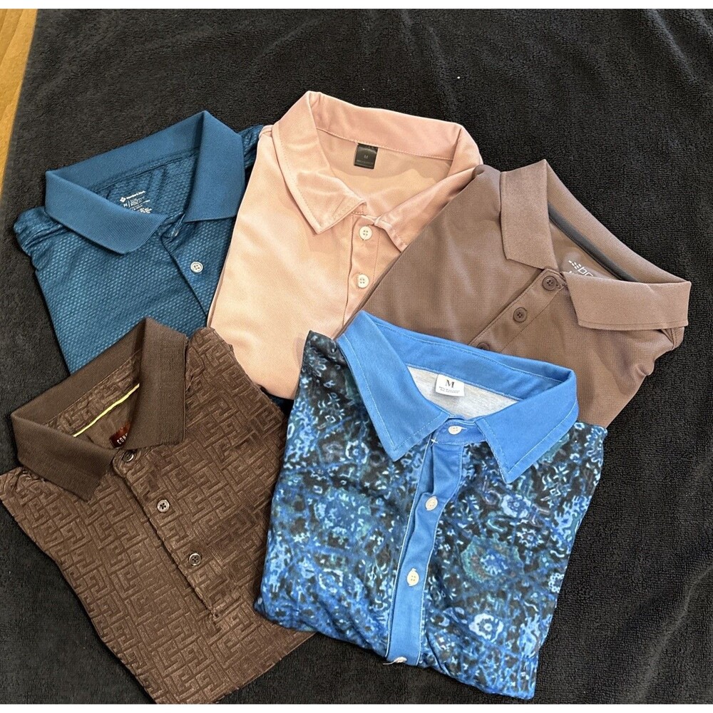 Lot of 5 Polo Shirt Mens Polos Medium Collared Short Sleeve Shirts